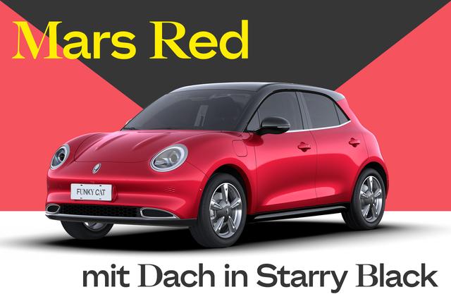 Hochwertige Details und stilvolle Felgen. Detailaufnahme des Scheinwerfers und der Felge eines GWM ORA Funky Cat.